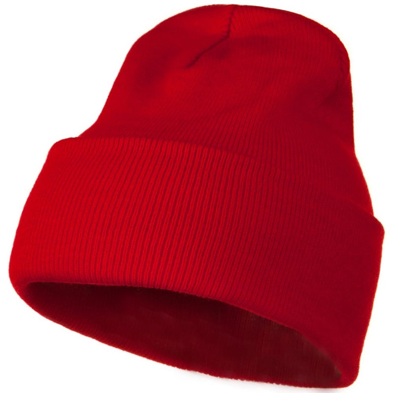 Mega Cap MG 12 Inch Long Knitted Beanie (Red OSFM) - Image 1